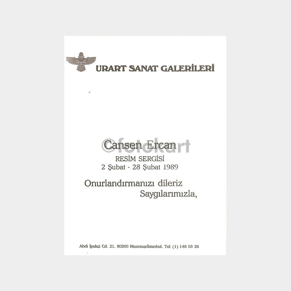 1989 Nişantaşı Urart Sanat Galerisi Cansen Ercan Resim Sergisi Davetiyesi - Görsel 2