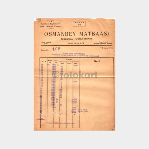 1939 Osmanbey Matbaası Sümerbank Faturası
