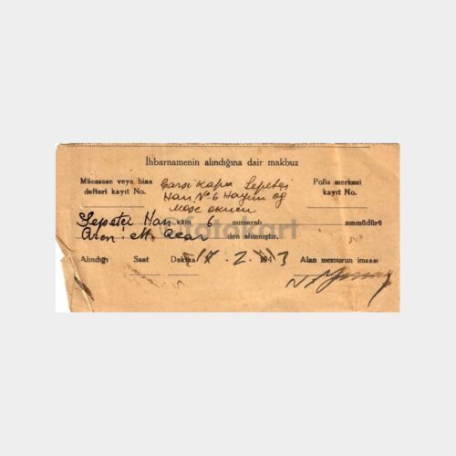 1943 Polis Merkezi İhbarname Kağıtları (2 Adet)