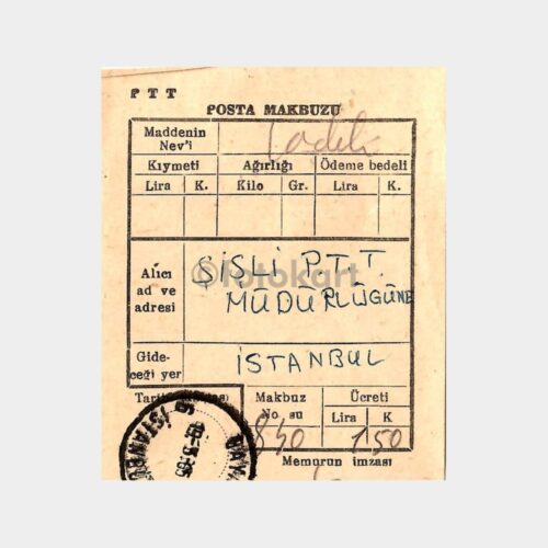 1965 PTT Beyazıt Taahhütlü Makbuzu
