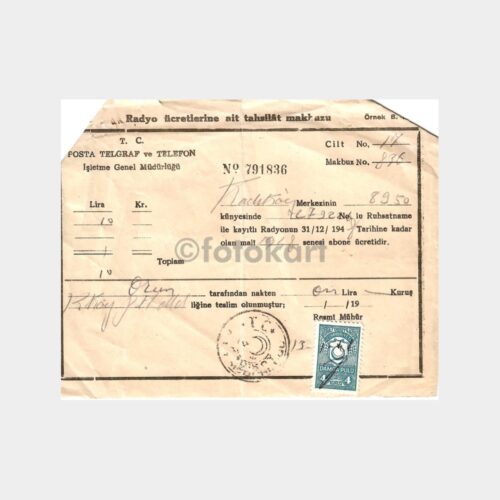 1948 Radyo Abone Ücreti Makbuzu