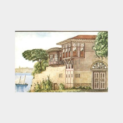 Ressam Rıza Bey Üsküdar Tablosu Baskılı Lapis Bayram Tebrik Kartı