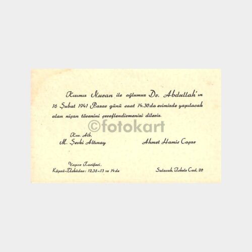 1941 Salacak İskele Caddesi Nişan Davetiyesi