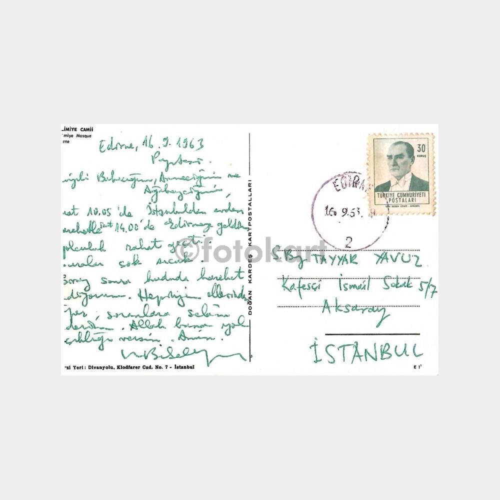 Selimiye Camii Pullu Damgalı Kartpostal - Görsel 2