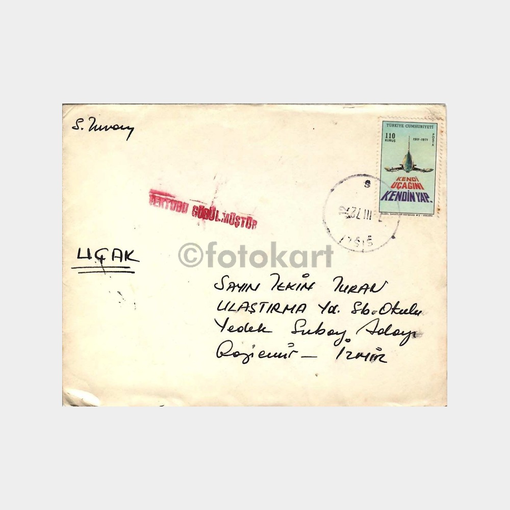 1972 Şişli Posta Damgalı Uçak Er Mektup Zarfı