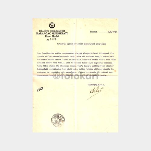1929 Sütlüce Karaağaç Müessese Belgesi