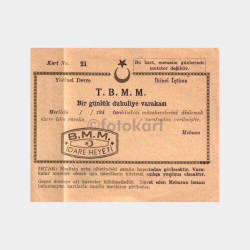 TBMM 1 Günlük Duhuliye Varakası