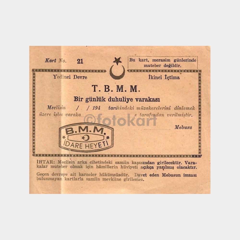 TBMM 1 Günlük Duhuliye Varakası