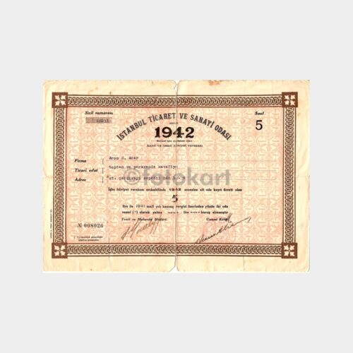 1942 Ticaret Odası Şirket Hüviyet Varakası