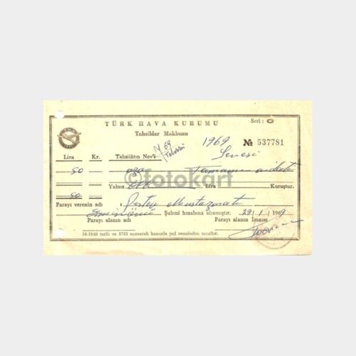 1969 Türk Hava Kurumu Üye Aidatı Makbuzu