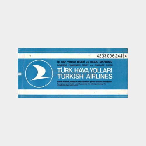 1974 Türk Hava Yolları İç Hatlar Yolcu Bileti