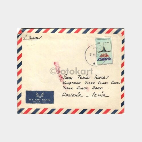 1972 Uçak Pullu Postadan Geçmiş Zarf