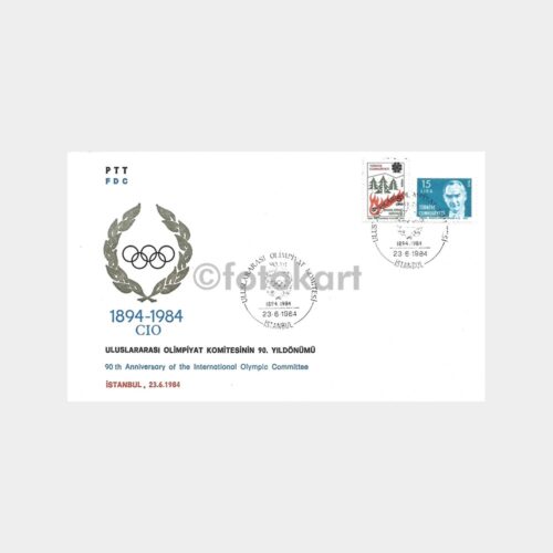 1984 Uluslararası Olimpiyat Komitesi 90 Yılı PTT FDC-İlk Gün Zarfı