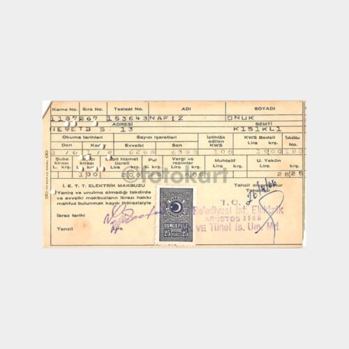 1966 Üsküdar Kısıklı Elektrik Kartlı Fatura