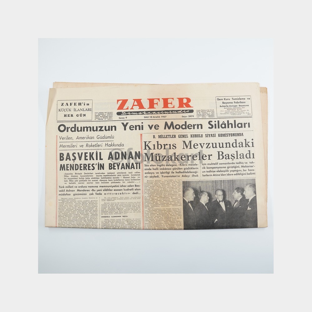 Zafer Gazetesi Orijinal Nüsha, 10 Aralık 1957