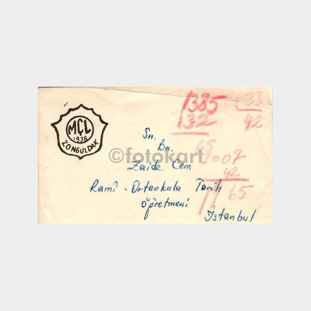 1938 Zonguldak M. Çelikel Lisesi Antetli Zarf