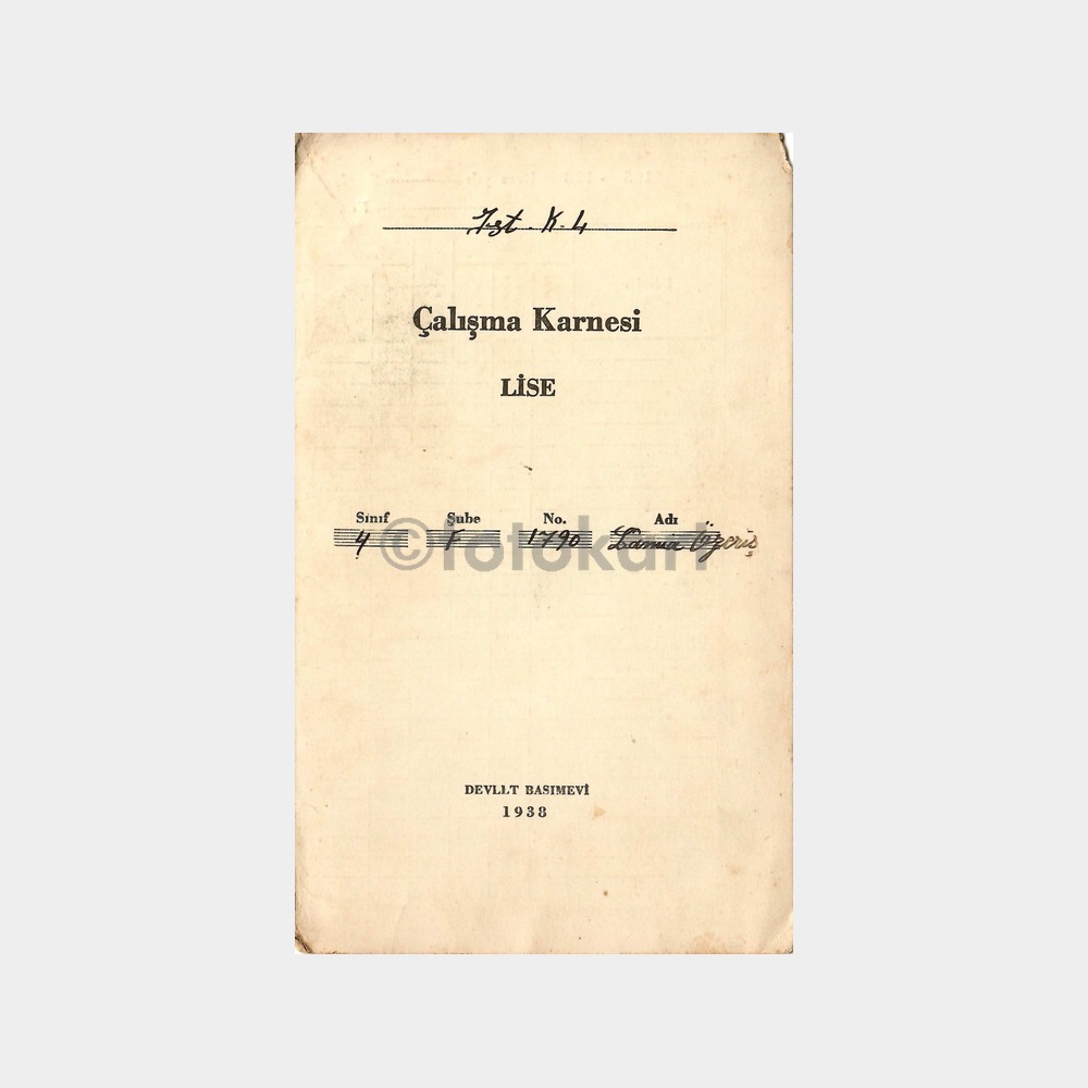 1939-40 İstanbul Kız Lisesi Çalışma Karnesi