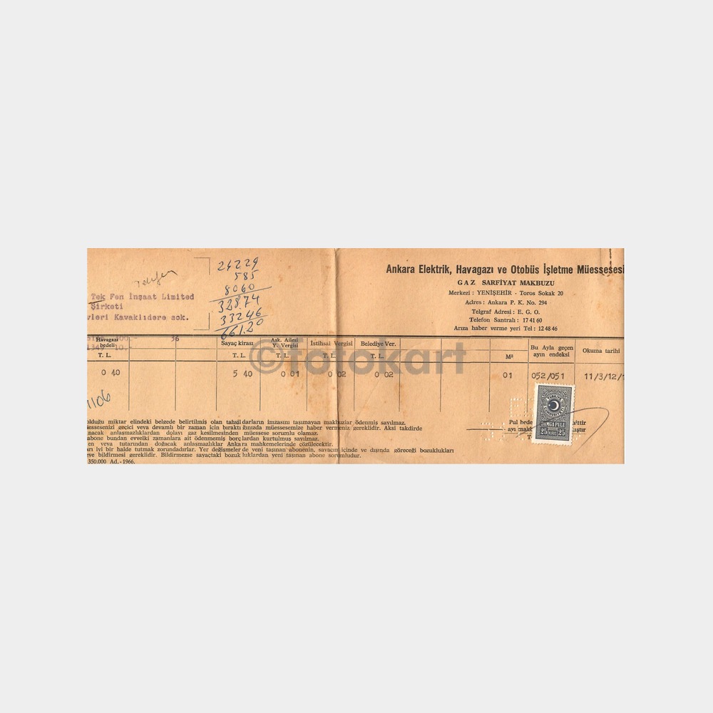 1966 Ankara Elektrik Makbuzu