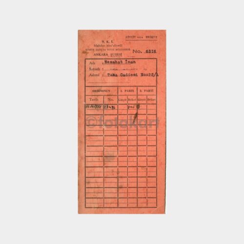 1958 Ankara Kömür Tevzii Kartı