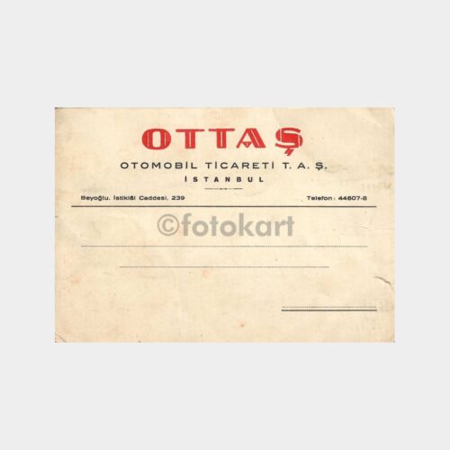 1939 Ankara Ottaş Otomobil Teslim Kartı