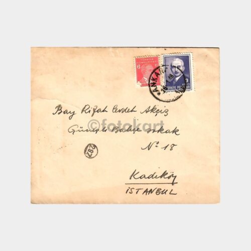 1948 Ata ve İnönü Pullu Ankara Damgalı Zarf