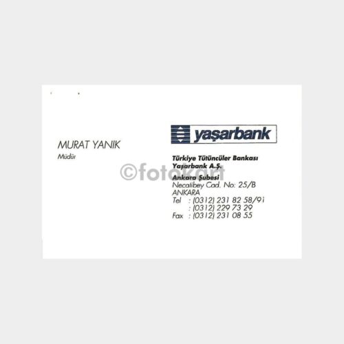 Banka Kartvizitleri Serisi, No. 98 Yaşarbank