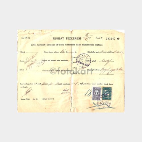 1940 Beyazıt Kavaf Dükkanı Ruhsat Tezkeresi