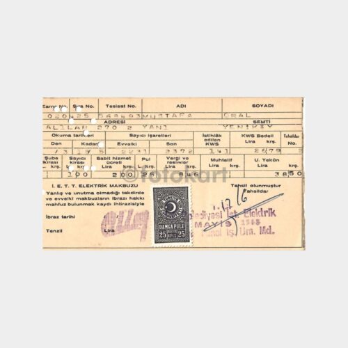 1963 Boğaziçi Yeniköy Elektrik Faturası