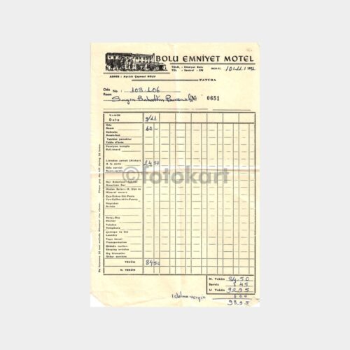 1971 Bolu Emniyet Oteli Faturası