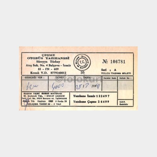 1991 Çeşme İzmir Otobüs Bileti