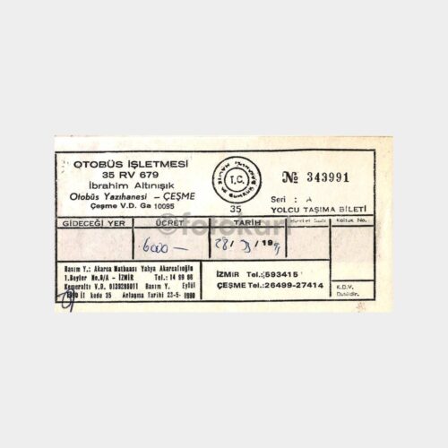 1991 Çeşme Otobüs Yazıhane Bileti