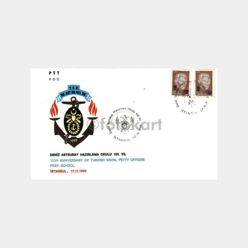 1990 Deniz Astsubay Hazırlama Okulu 100. Yılı FDC - İlk Gün Zarfı