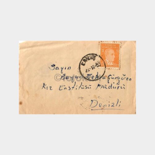 1950 Denizli Kız Enstitüsü Ata Pullu Zarf