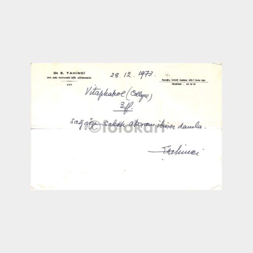 1973 Dr. E. Tahinci Göz Mütehassısı Reçete