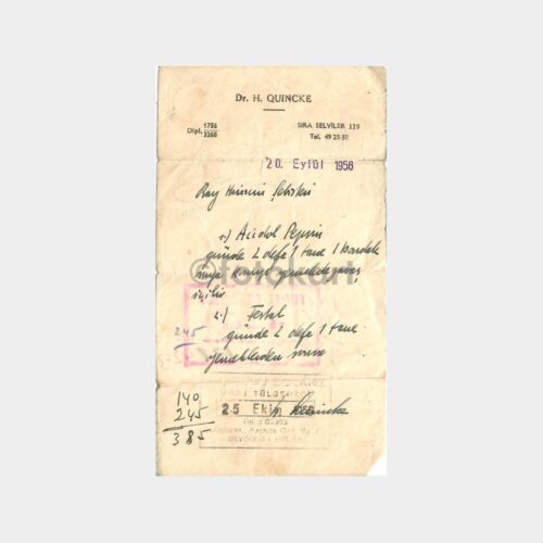 1956 Dr. H. Quincke - Doktor Reçetesi