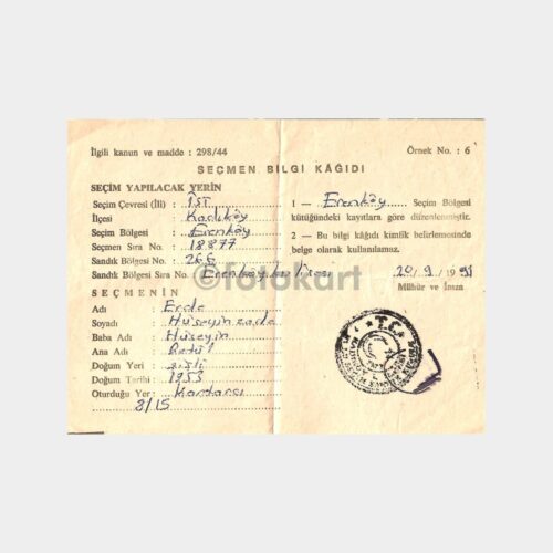1991 Erenköy Seçmen Kağıdı
