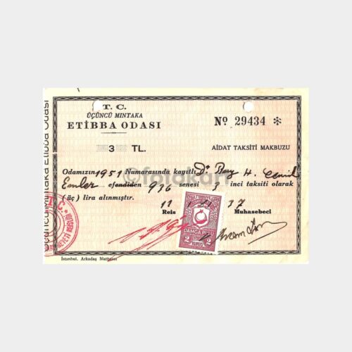 1936 Etibba Odası Aidat Makbuzu