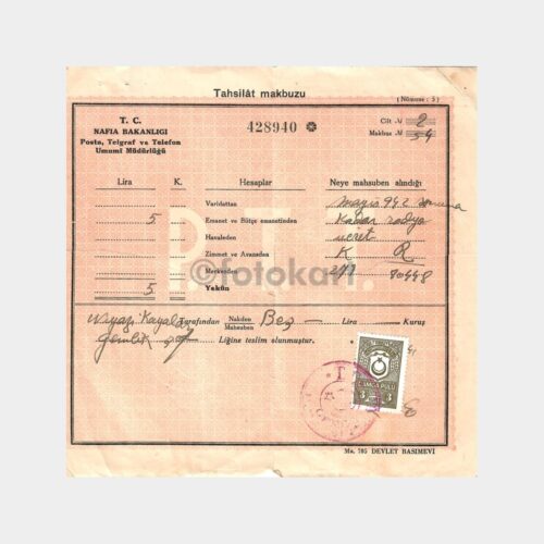 1942 Gemlik Radyo Abone Ücreti Tahsilat Makbuzu