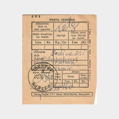 1985 Göztepe İstanbul Taahhütlü Posta Makbuzu