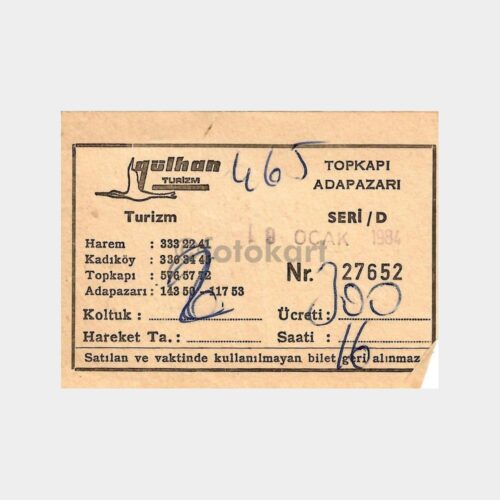 1984 Gülhan Turizm Otobüs Bileti