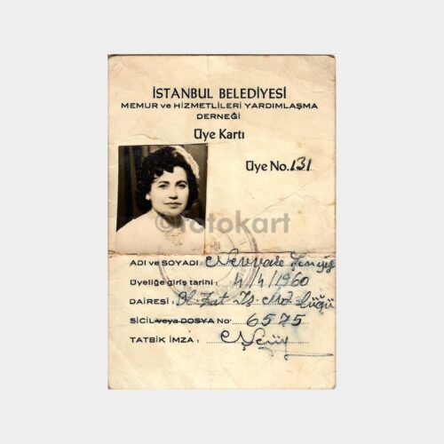 1960 İstanbul Belediyesi Hizmet Derneği Üye Kartı