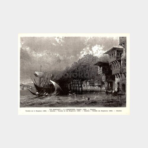 İstanbul Boğaziçi Yeniköy Gravür Baskılı Tebrik Kartı