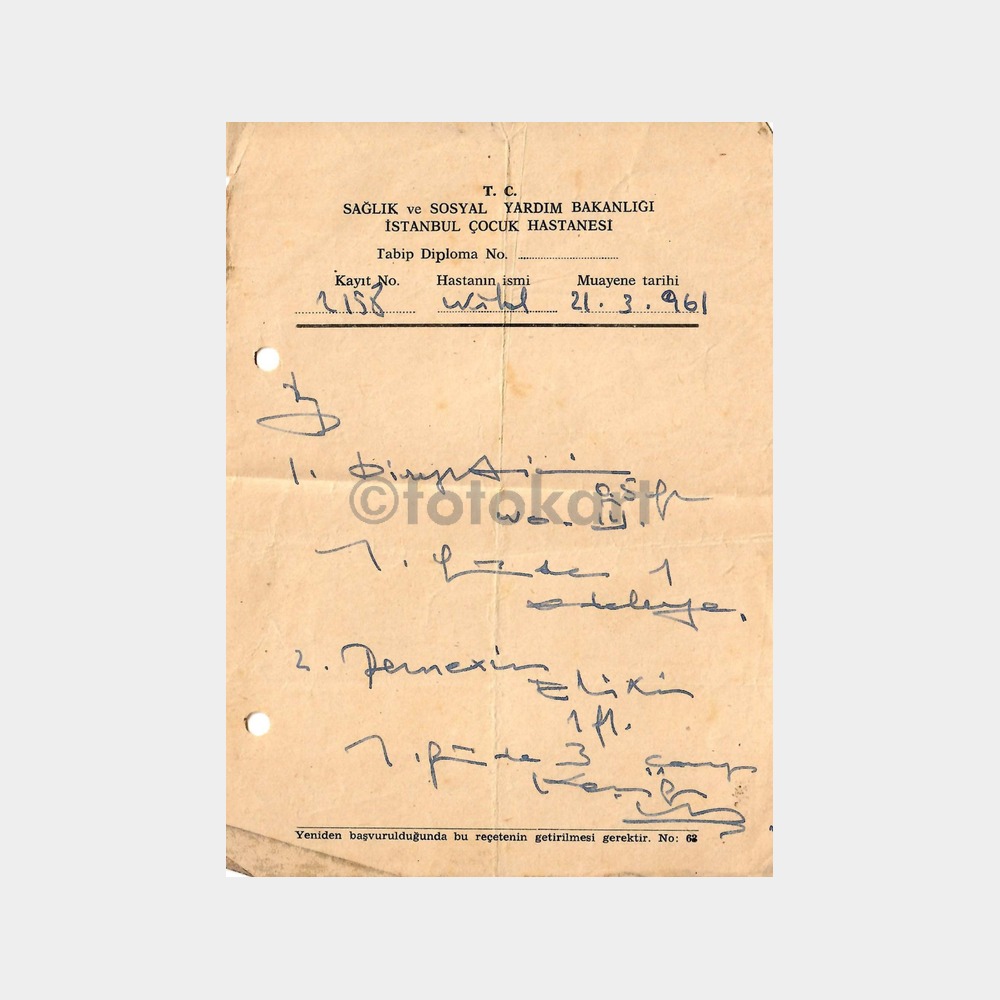 1961 İstanbul Çocuk Hastanesi Reçete