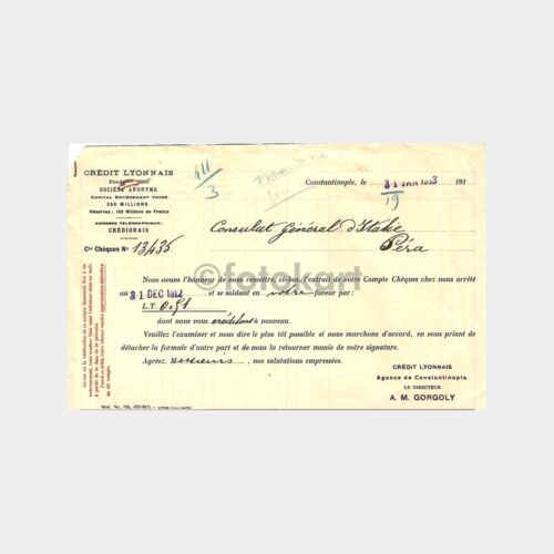 1913 İstanbul Credit Lyonnais Banka Ekstresi
