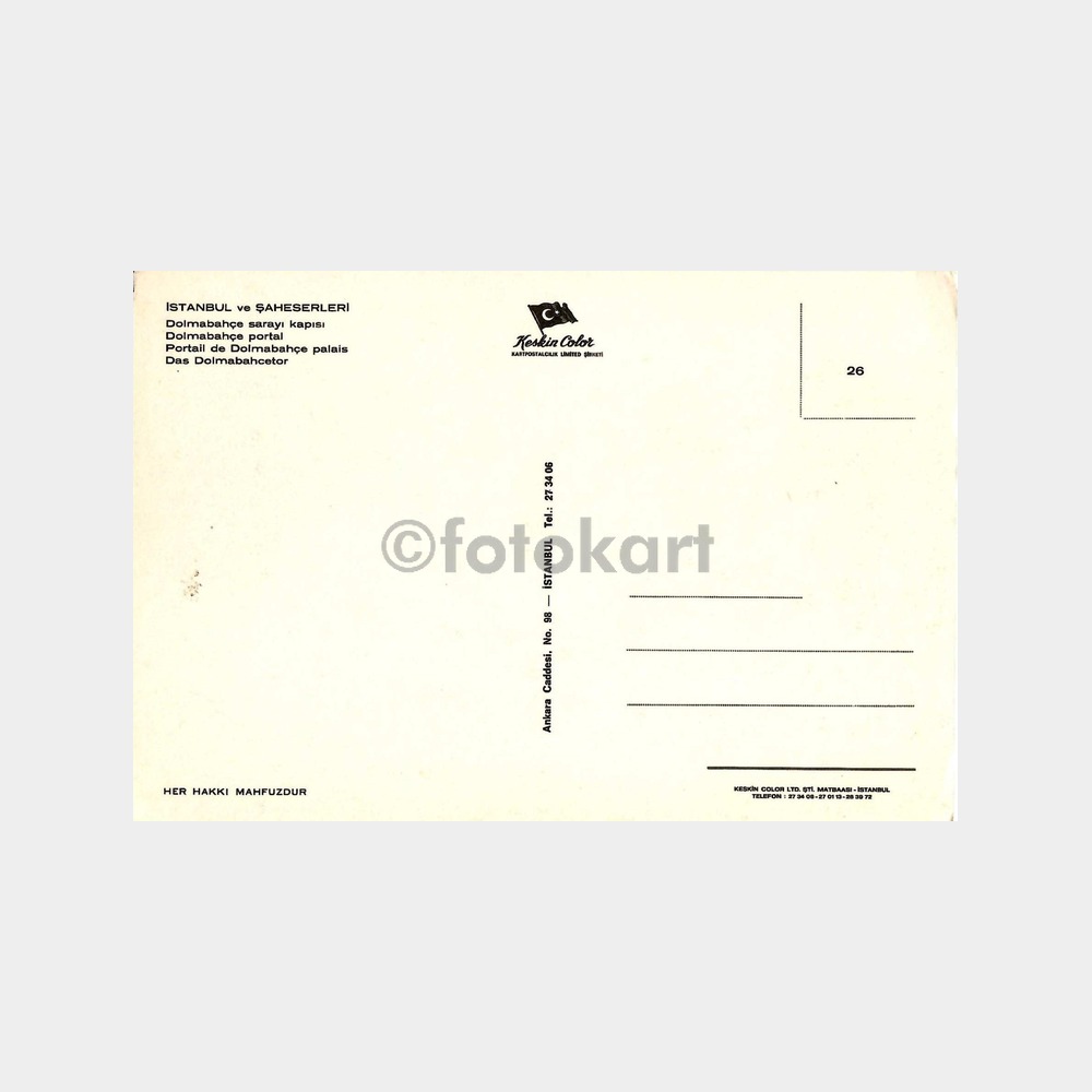 İstanbul Dolmabahçe Sarayı Kapısı Kartpostal - Görsel 2