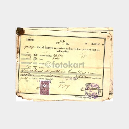 1937 İstanbul Evkaf İdaresi 3 Adet Makbuzu