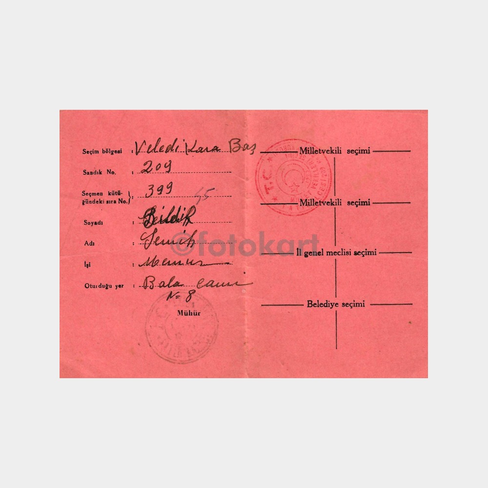 1950 İstanbul Fatih Seçmen Kartı (Mühürlü) - Görsel 2