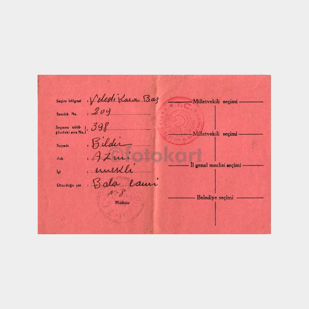 1950 İstanbul Fatih Seçmen Kartı (Mühürlü) - Görsel 2