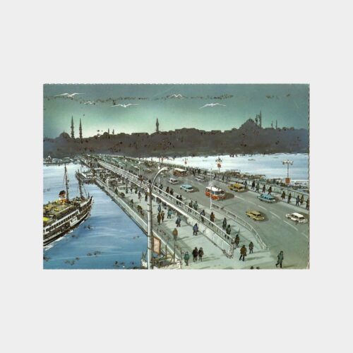 İstanbul Galata Köprüsü Simli Kartpostal