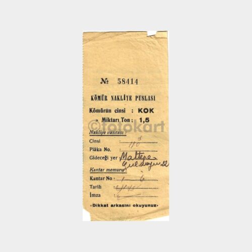 1951 İstanbul Maltepe Kömür Nakliye Makbuzu